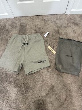 ESSENTIALS Men’s Olive Green Logo Sweat Shorts